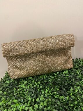 Olga Berg Metallic Gold Fold-Over Clutch